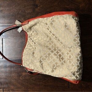Coach Tan and Red Shoulder Bag